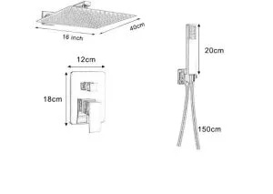 Set baterie crom PRO8 cu doua functii, pentru cada si dus , cu para patrata tip ploaie, baterie incastrata - Img 2