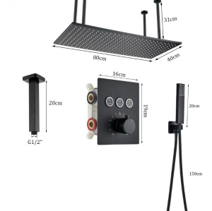 Set baterie PRO11 cu termostat, doua functii, incastrata in perete,para patrata tip ploaie, 80X40cm - Img 2