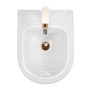Set Bideu REA CARLO MINI si Vas WC REA CARLO MINI FLAT EDGE, Montaj suspendat, Ceramica sanitara, Capac Soft-Close inclus, Alb/Auriu - Img 9