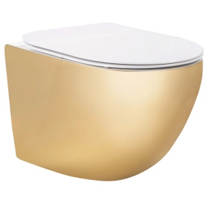Set Bideu REA CARLO MINI Si Vas WC REA CARLO MINI FLAT, Montaj Suspendat, Ceramica Sanitara, Capac Soft-Close Inclus, Alb/Auriu - Img 3