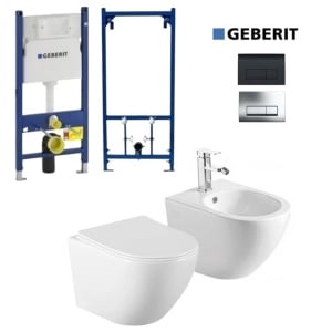 Set Bideu si Vas WC PRO GEBERIT, ceramica sanitara, Vas WC VITO RIMLESS +Bideu +Capac Soft-Close SLIM PREMIUM +Cadru +Clapeta - Img 1