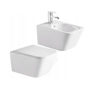 Set Bideu SLIM si Vas WC PRO MOUSSE RIMLESS IMPERIA, montaj suspendat, ceramica sanitara, Capac Soft-Close inclus - Img 1