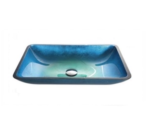 Set complet Chiuveta de blat PRO ERA GLASS si baterie , Dimensiuni 55 cm x 36 x 10 cm, Sticla temperata, Albastru - Img 3