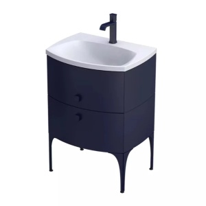 Set dulap baza suspendat Oristo Louis bleumarin 2 sertare cu lavoar alb mat 62 cm