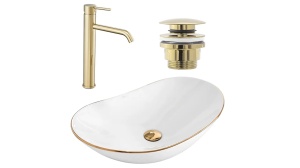 Set lavoar ROYAL GOLD EDGE si baterie inalta LUNGO GOLD ,DOP UNIVERSAL gold - Img 1