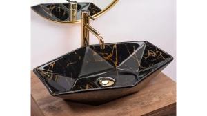 Set lavoar VEGAS MARBLE black si baterie inalta DUET GOLD, DOP universal gold - Img 2