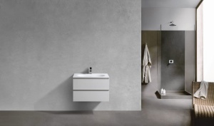 Set mobilier baie suspendat Kuma Annemarie alb lucios 75 x 48 x 50 cm cu lavoar compozit si 2 sertare - Img 3