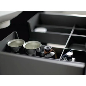 Set mobilier baie suspendat Oristo Louis negru 4 sertare cu lavoar dublu alb mat 144 cm - Img 7