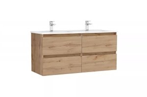Set mobilier suspendat cu lavoar dublu Gala Daily stejar rustic 120 x 46 x 57 cm 4 sertare