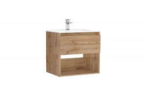 Set mobilier suspendat cu lavoar Gala Daily 60 x 46 x 57 cm 1 sertar si un raft stejar rustic