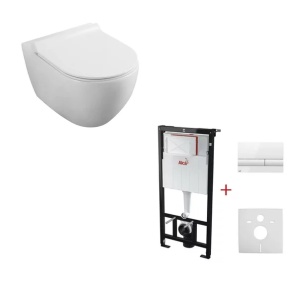 Set rezervor incastrat Alcadrain cu clapeta si vas wc suspendat Fluminia Minerva cu capac softclose - Img 1