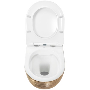 Set Vas WC REA CARLO BRUSH GOLD Si Lavoar REA SOFIA GOLD, Lavoar 41 X 34.5 X 15 cm,Vas WC 49 X 37 X 33 Cm, Scaun Soft-Close Inclus, Auriu/Alb - Img 10