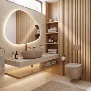 Set Vas WC Suspendat Focus + Lavoar pe Blat Rea Focus Taupe - Img 2