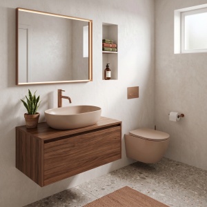 Set Vas WC Suspendat Focus + Lavoar pe Blat Rea Focus Taupe - Img 3