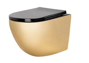 Set vas wc suspendat REA Carlo Flat Mini Negru-Auriu - Img 4