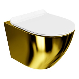 Set WC suspendat auriu-alb Spectrum Trendi Slim Gold White rimless cu capac 36.5 x 49 cm