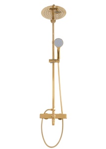 Sistem Complet De Dus REA ALDI GOLD, Montaj Pe Perete, Para Rotunda Tip Ploaie 25x25 Cm, 3 Functii De Curgere A Apei, Finisaj Auriu - Img 6