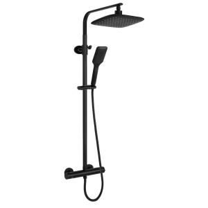 Sistem Complet De Dus REA TOM Montaj Pe Perete, Para Dreptunghiulara Tip Ploaie 25 x 17 Cm, 2 Functii De Curgere A Apei, Inaltime 120 cm, Negru - Img 6