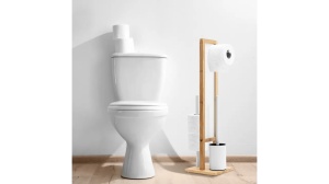 Suport pentru hartie igienica+perie Wc REA WHITE/BAMBUS - Img 2