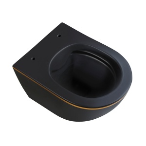 Vas de toaleta suspendat Mizu Black Matt&Gold, rimless, cu capac din duroplast cu softclose - Img 11