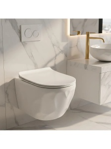 Vas de WC suspendat cu capac Gustavo Rimless alb lucios - Img 8