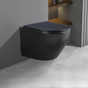 Vas de WC suspendat Peak Black Matt, rimless cu capac softclose - Img 10