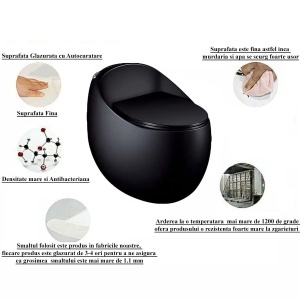 Vas WC Santa Rimless, rezervor incorporat, Negru mat, Power Colour, montaj podea, capac cu soft-close, Royalty Line - Img 5