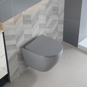Vas WC suspendat Flow Tornado Grey Matt, rimless cu capac soft close duroplast - Img 4