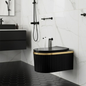 Vas WC suspendat Luma Black cu rama aurie, rimless si cu capac soft close - Img 10