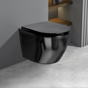 Vas WC suspendat Mizu Black Gloss rimless cu capac din duroplast negru si inchidere softclose - Img 2