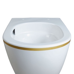 Vas WC suspendat Mizu Tornado White&Gold 02, rimless, capac din duroplast cu softclose - Img 5