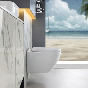 Vas WC suspendat Mizu Tornado White TR-02, rimless cu capac din duroplast si inchidere softclose - Img 4