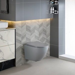 Vas WC suspendat Peak Grey Matt, rimless cu capac soft close duroplast - Img 6