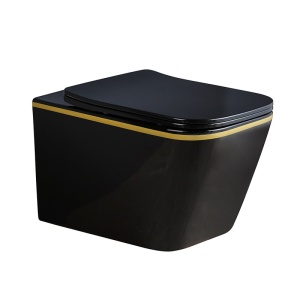 Vas Wc suspendat Rain Rimless Black Gold Edge , capac soft-close inclus - Img 1