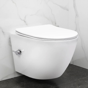 Vas WC suspendat REA Carlo Lux Rimless cu functie bideu