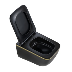 Vas WC suspendat Yuzu Tornado Black Matt & Gold, rimless cu capac softclose - Img 8