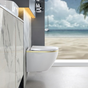Vase de toaleta suspendat Peak White&Gold, rimless cu capac softclose - Img 6