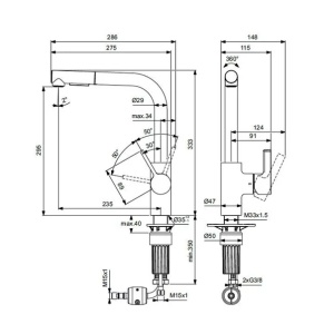 Baterie bucatarie cu dus extactibil Ideal Standard Gusto 295 crom lucios 2 tipuri de jet - Img 3