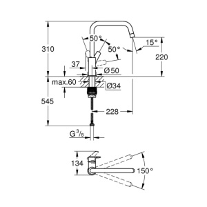 Baterie bucatarie Grohe Eurosmart crom cu pipa inalta - Img 3