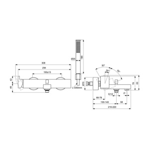 Baterie cada - dus Ideal Standard Atelier Extra crom lucios cu set de dus - Img 6