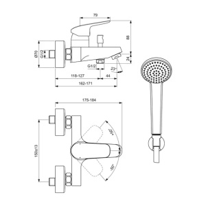 Baterie cada - dus Ideal Standard Ceraflex crom lucios cu set de dus - Img 9