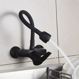Baterie de bucatarie monocomanda cu montaj pe perete Dover cu gat flexibil negru mat - Img 8