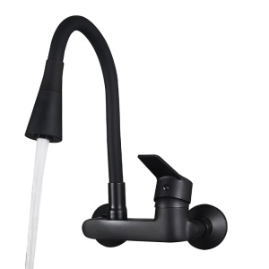 Baterie de bucatarie monocomanda cu montaj pe perete Harbor cu gat flexibil negru mat - Img 14
