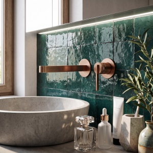 Baterie de lavoar incastrata Rea Grace Brush Copper cupru periat - Img 3