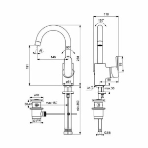 Baterie lavoar cu maner lateral Ideal Standard Vito - Img 2
