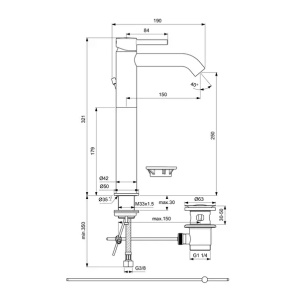 Baterie lavoar inalta Ideal Standard Ceraline cu ventil metalic Pop-Up crom lucios - Img 14