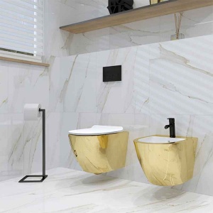 Bideu suspendat cu fixare ascunsa Spectrum Trendi Slim 36.5 x 49 cm auriu-alb - Img 3