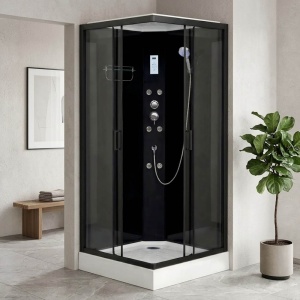 Cabina de dus cu hidromasaj MO-0547B-9 negru 90 x 90 x 215 cm sticla 5 mm - Img 2