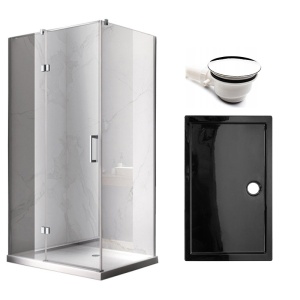 Cabina de dus dreptunghiulara cu cadita de dus, Culoare Negru, Dimensiune 120X100 cm, Finisaj Crom