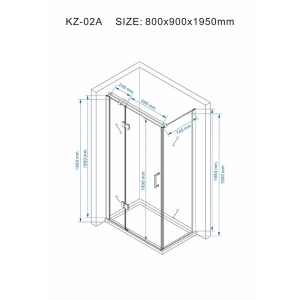 Cabina de dus dreptunghiulara cu cadita KZ02A ST03E crom 90 x 80 cm sticla 6 mm - Img 13
